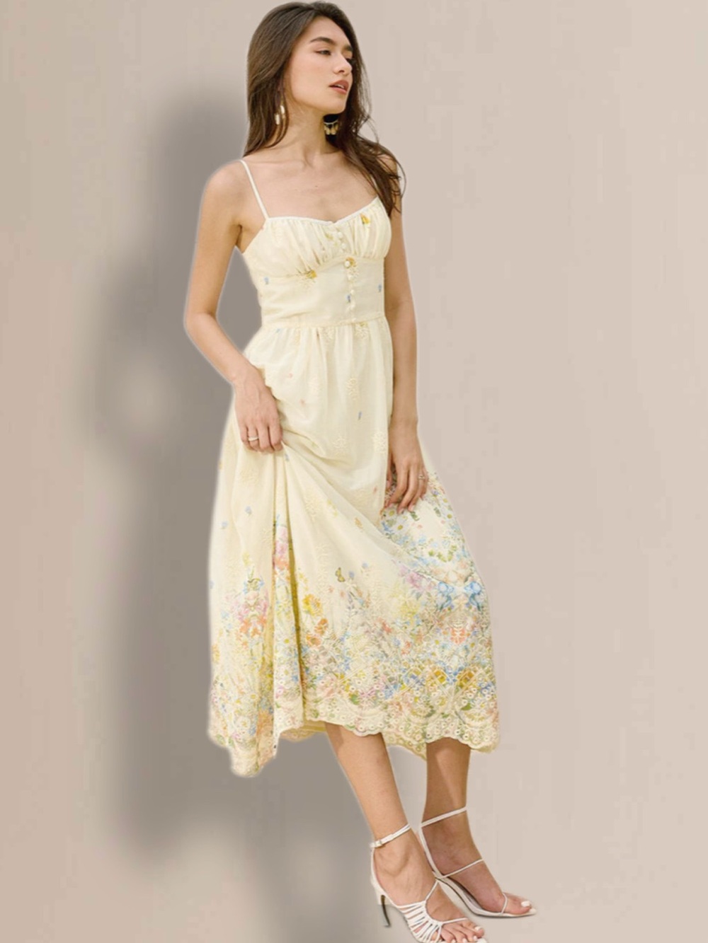Commense Cream Floral Midi Dress - Picture 3 of 11